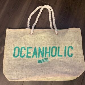 Pier 27  “OCEANHOLIC” Large Tote Beach Bag W/ Liner Rope Straps Inside Pocket